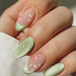 green-floral-nail-design-oval-shape