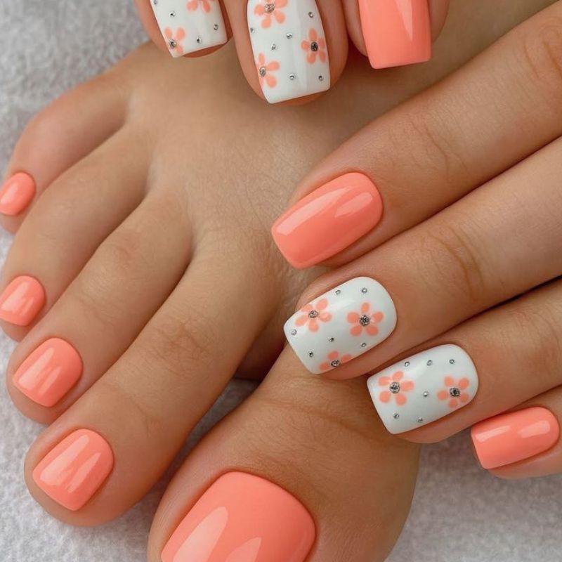 Coral-color-summer-nails-and-pedicure-ideas