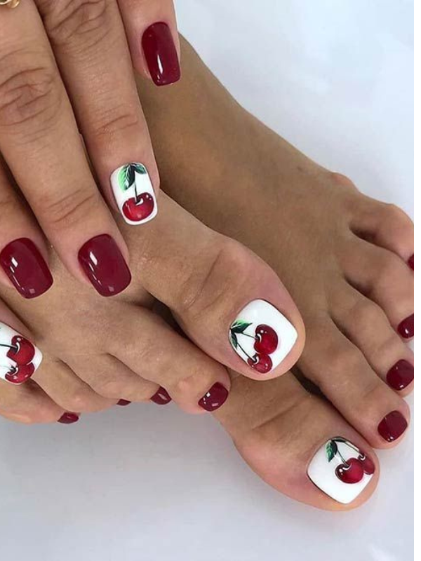 Cherry-mani-and-pedi-summer-nails-ideas