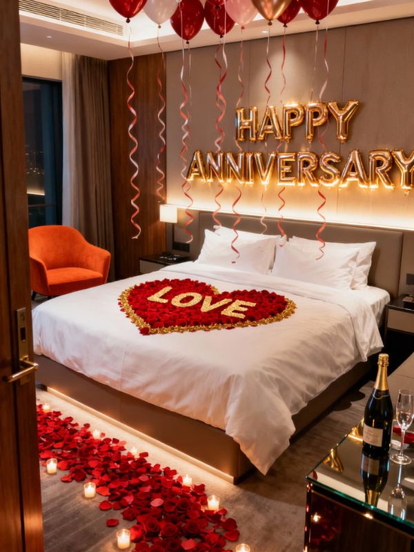 Romantic bedroom setup for anniversary celebration ideas