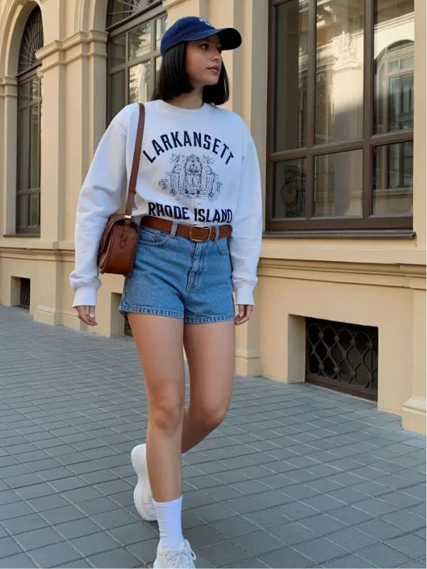 Sweatshirt-with-Denim-Shorts