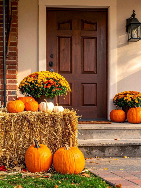 Hay-Bale-and-Pumpkin-Arrangement-front-porch -decor