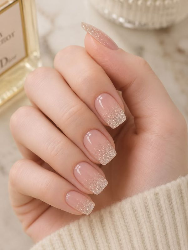 Glitter-ombre-short-nails