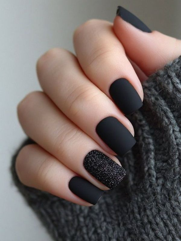 Matte-black-Halloween-nails 