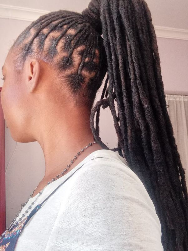 Tight-locs 
-ponytail 