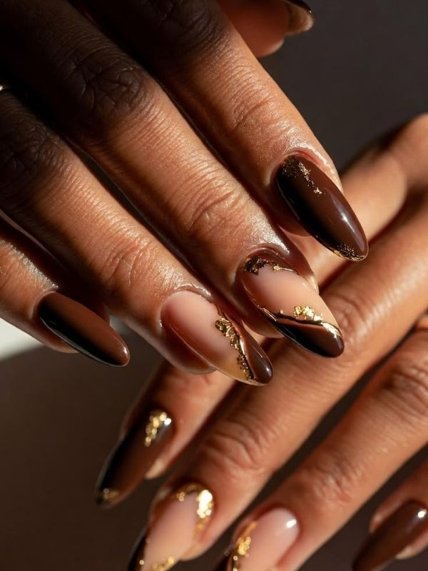 Chocolate-Brown-and-Gold-Nails