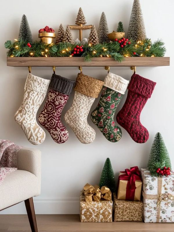 Christmas-Living-Room-Decor-Hung-Stockings-on-the-Wall-ideas