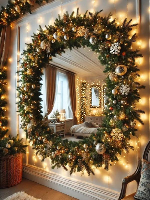 Christmas-Living-Room-Decorated-Mirrors-With-Lights-Ideas