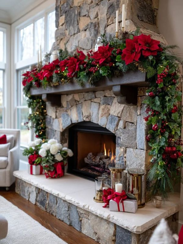 Christmas-Living-Room-Decoration-The-Fireplace-Mantel-Ideas