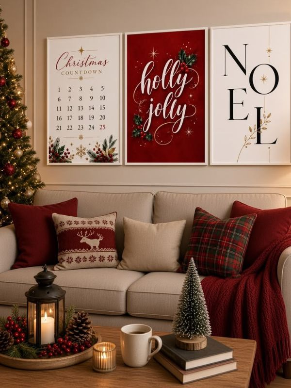 Festive-Wall-Art-as-Christmas-Living-Room-Decor-Ideas